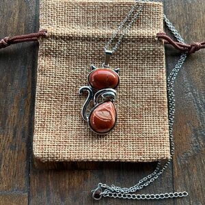 Crystal Cat Necklace | Kitty Cat Jewelry | Red Jasper Pendant | Teen Girl Gift